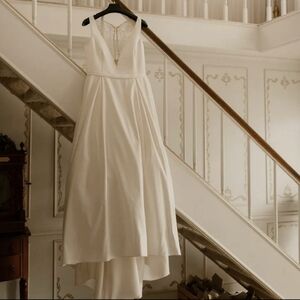 Satin Ball Gown Wedding Dress with Sheer Lace Back